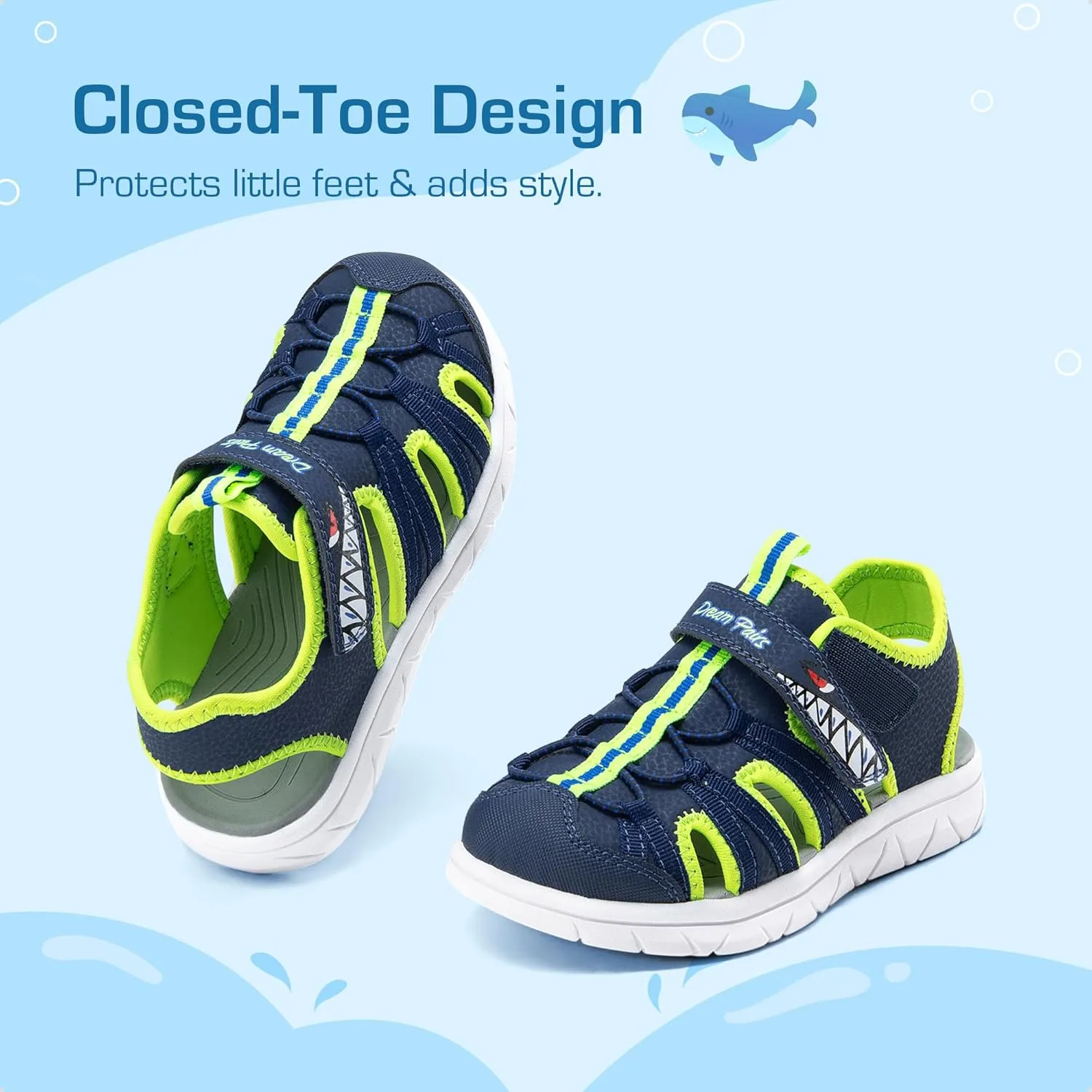 DREAM PAIRS Toddler Boys Girls Sport Sandals Cute Breathable Lightweight Outdoor Play Casual Closed Toe Hook and Loop for Toddlers & Little Kids