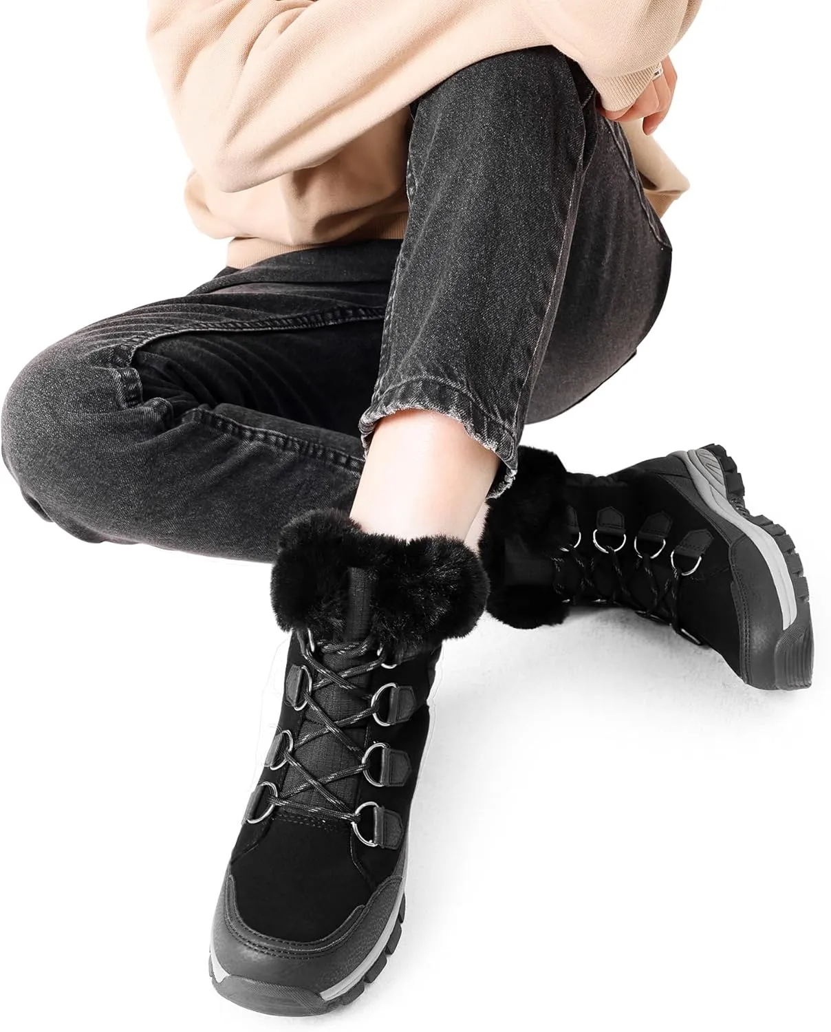 DREAM PAIRS Waterproof Snow Boots for Women, Faux Fur Cozy Warm Insulated Winter Boots Lace Up Mid-Calf Outdoor Shoes for Walking Hiking