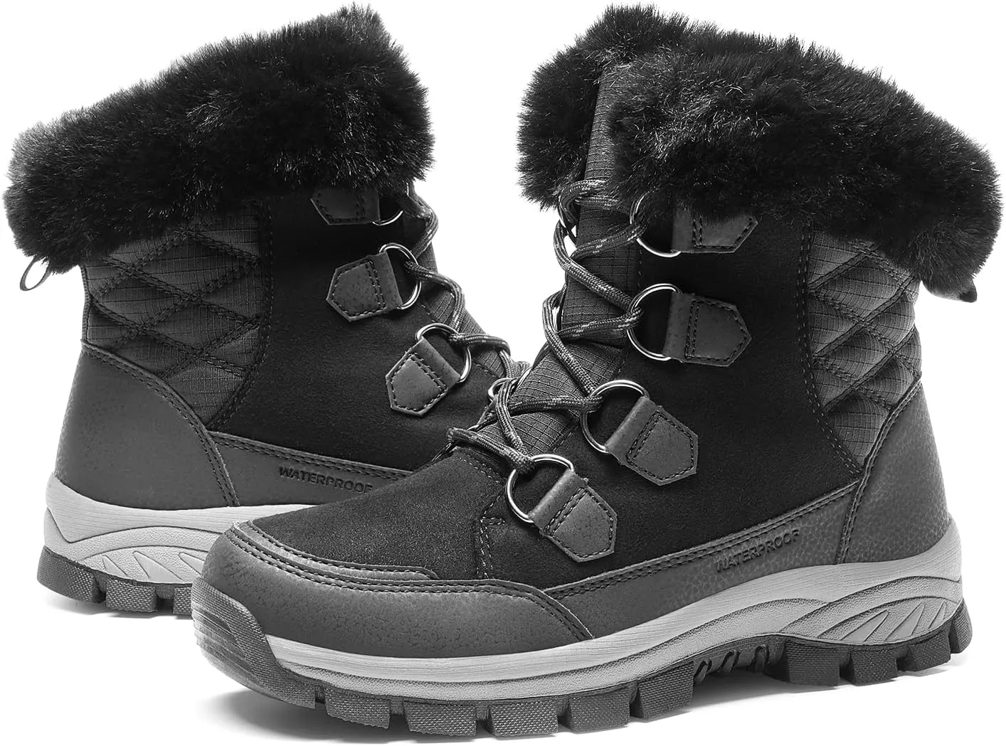 DREAM PAIRS Waterproof Snow Boots for Women, Faux Fur Cozy Warm Insulated Winter Boots Lace Up Mid-Calf Outdoor Shoes for Walking Hiking