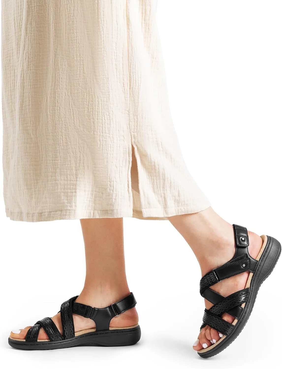 DREAM PAIRS Women's Arch Support Sandals Comfortable Open Toe Dress Flats Walking Sandals for Summer