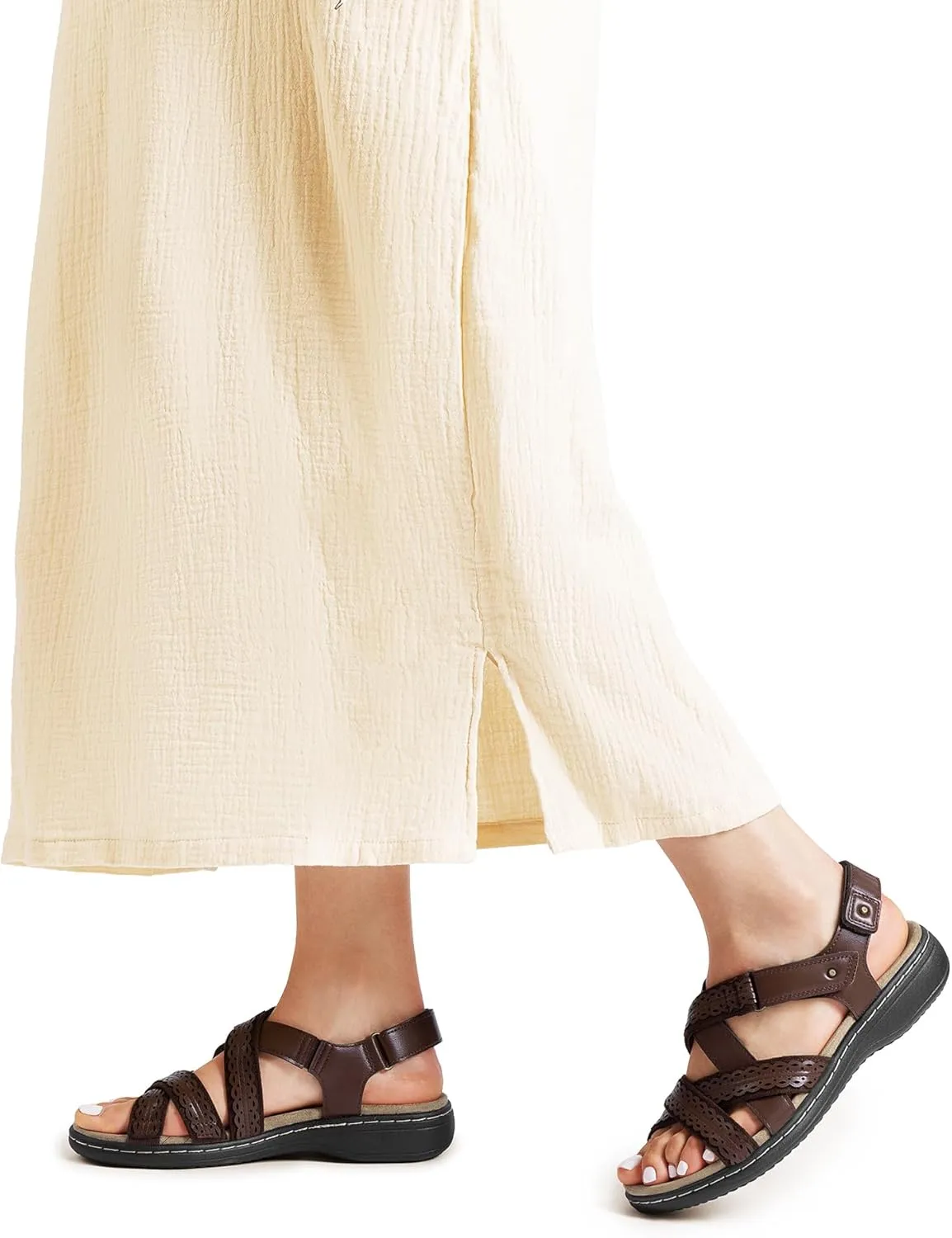 DREAM PAIRS Women's Arch Support Sandals Comfortable Open Toe Dress Flats Walking Sandals for Summer