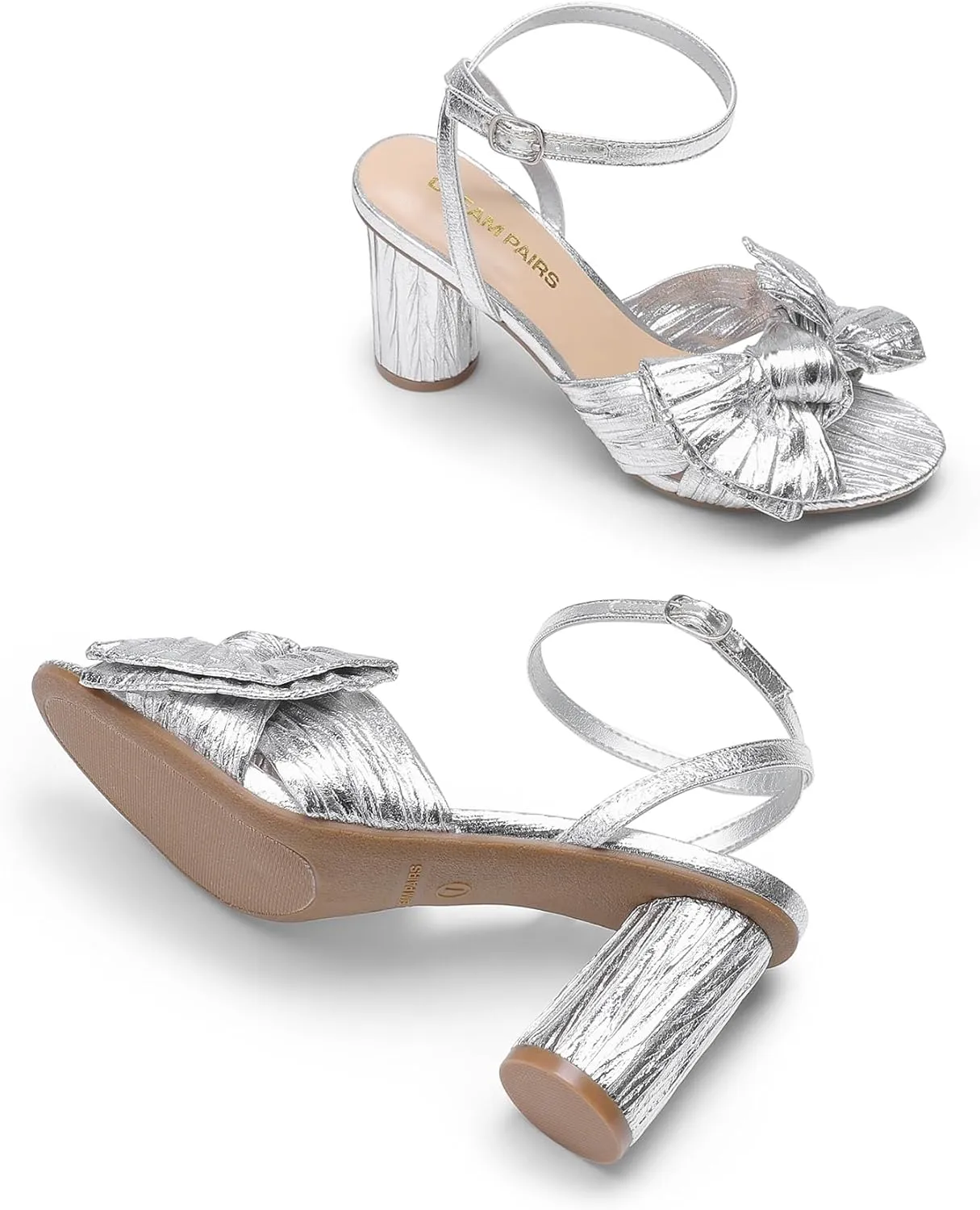 DREAM PAIRS Women's Bow Knot Heeled Sandals Low Chunky Heels Open Toe Ankle Strap Slingback Dress Shoes for Wedding Bridal Party