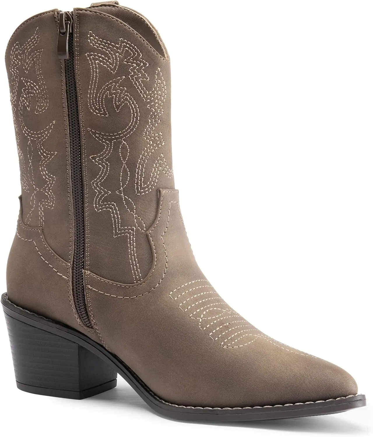 DREAM PAIRS Women's Cowboy Boots, Pointed Toe Chunky Heel Cowgirl Boots, Zipper Pull-On Stitched Western Boots Ankle Boots for Ladies