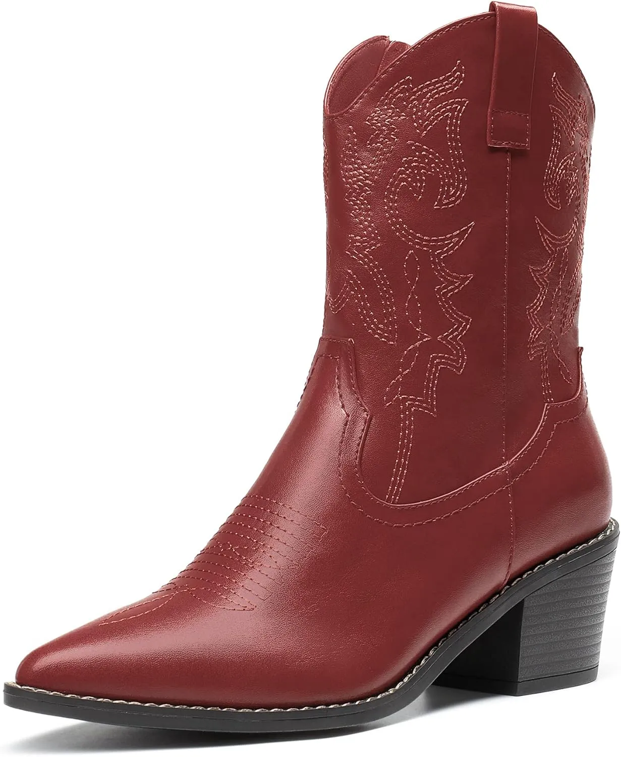 DREAM PAIRS Women's Cowboy Boots, Pointed Toe Chunky Heel Cowgirl Boots, Zipper Pull-On Stitched Western Boots Ankle Boots for Ladies