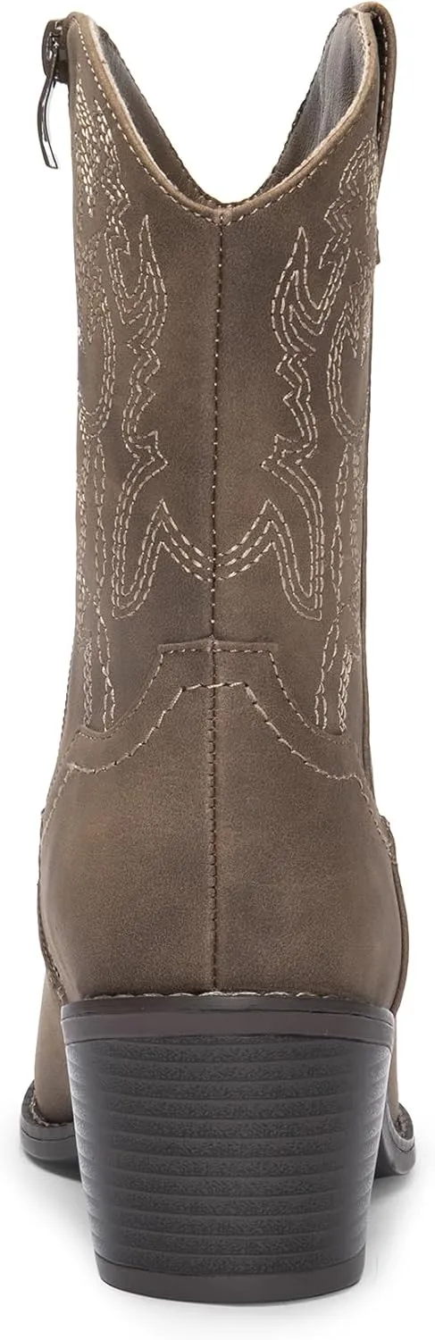 DREAM PAIRS Women's Cowboy Boots, Pointed Toe Chunky Heel Cowgirl Boots, Zipper Pull-On Stitched Western Boots Ankle Boots for Ladies