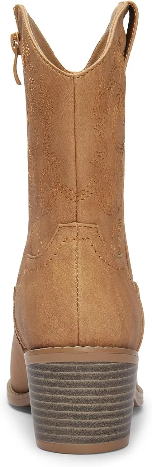 DREAM PAIRS Women's Cowboy Boots, Pointed Toe Chunky Heel Cowgirl Boots, Zipper Pull-On Stitched Western Boots Ankle Boots for Ladies