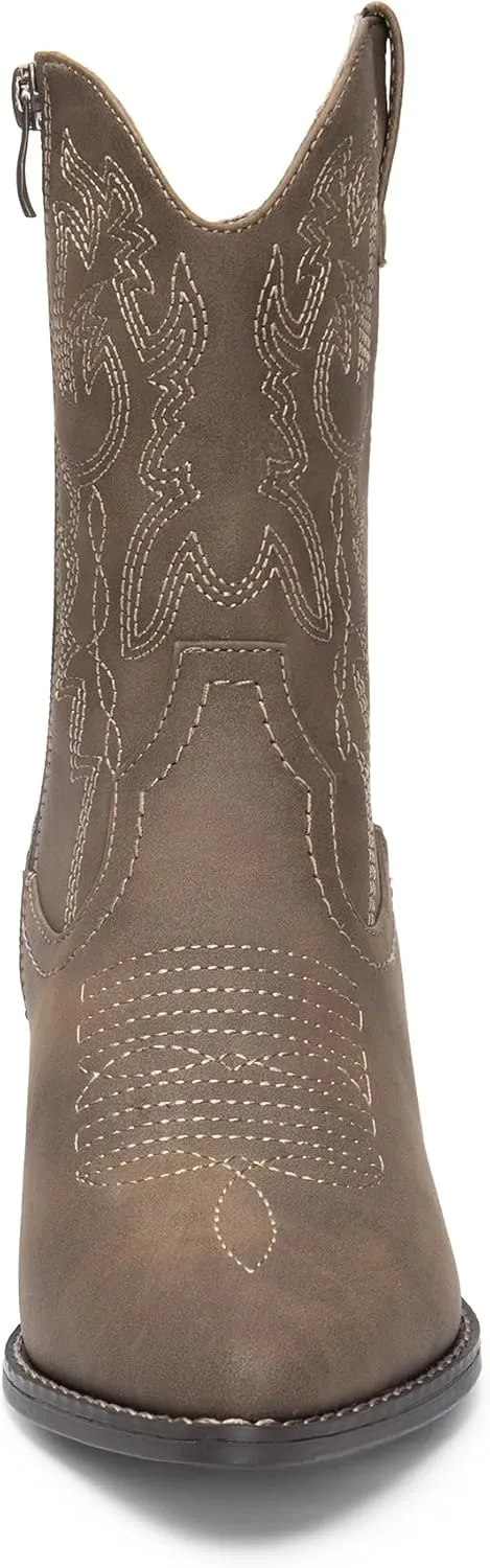 DREAM PAIRS Women's Cowboy Boots, Pointed Toe Chunky Heel Cowgirl Boots, Zipper Pull-On Stitched Western Boots Ankle Boots for Ladies