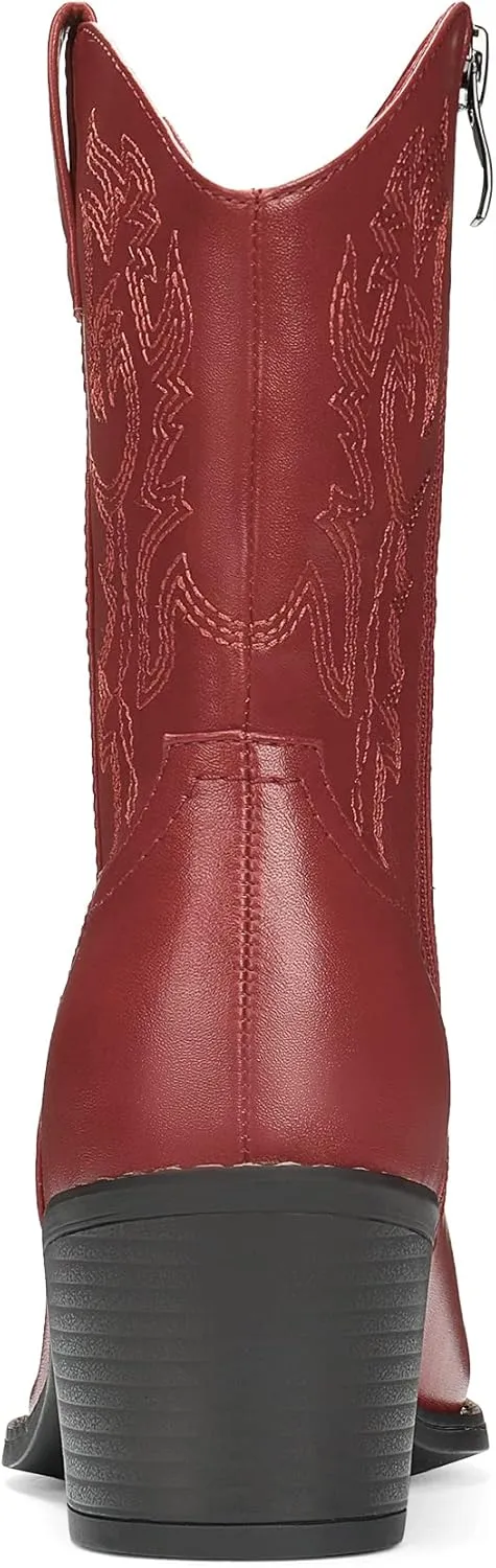 DREAM PAIRS Women's Cowboy Boots, Pointed Toe Chunky Heel Cowgirl Boots, Zipper Pull-On Stitched Western Boots Ankle Boots for Ladies