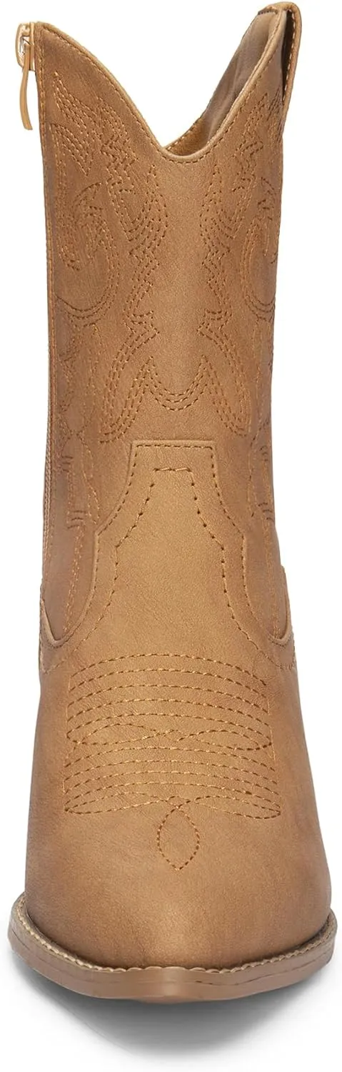 DREAM PAIRS Women's Cowboy Boots, Pointed Toe Chunky Heel Cowgirl Boots, Zipper Pull-On Stitched Western Boots Ankle Boots for Ladies