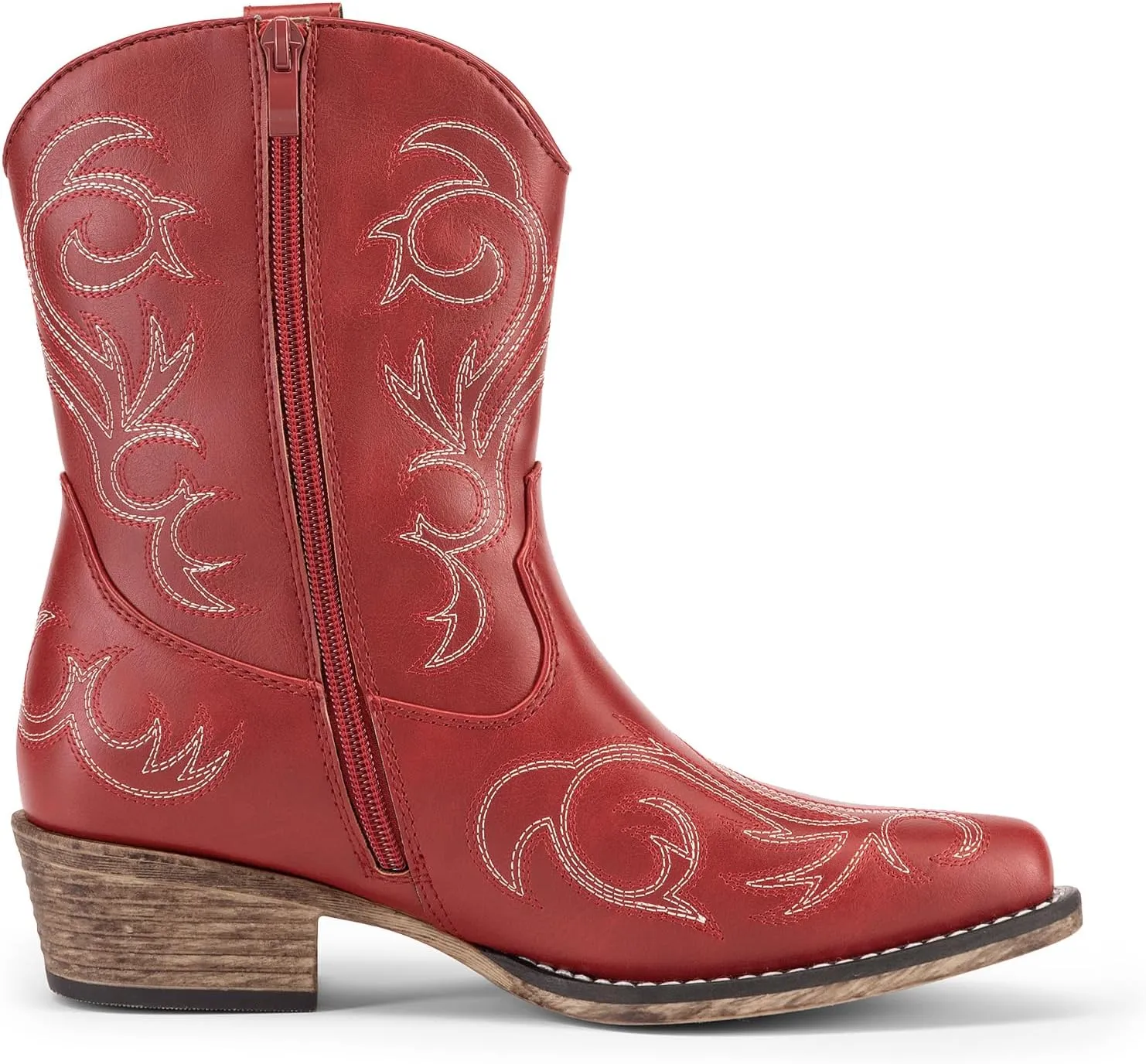 DREAM PAIRS Women's Cowboy Cowgirl Western Boots Embroidered Stitched Ankle Boots Square Toe Chunky Heel Fashion Short Booties with Zipper