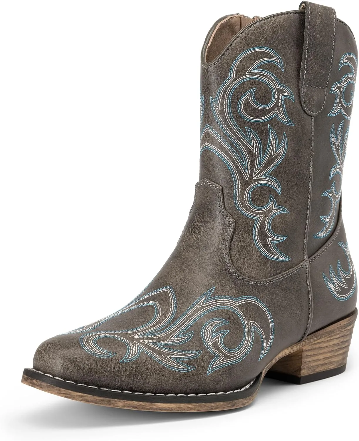 DREAM PAIRS Women's Cowboy Cowgirl Western Boots Embroidered Stitched Ankle Boots Square Toe Chunky Heel Fashion Short Booties with Zipper