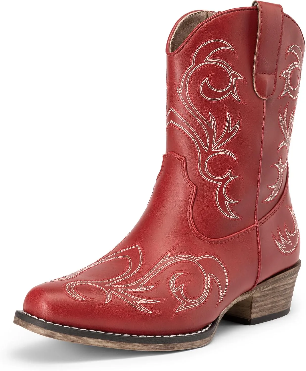 DREAM PAIRS Women's Cowboy Cowgirl Western Boots Embroidered Stitched Ankle Boots Square Toe Chunky Heel Fashion Short Booties with Zipper