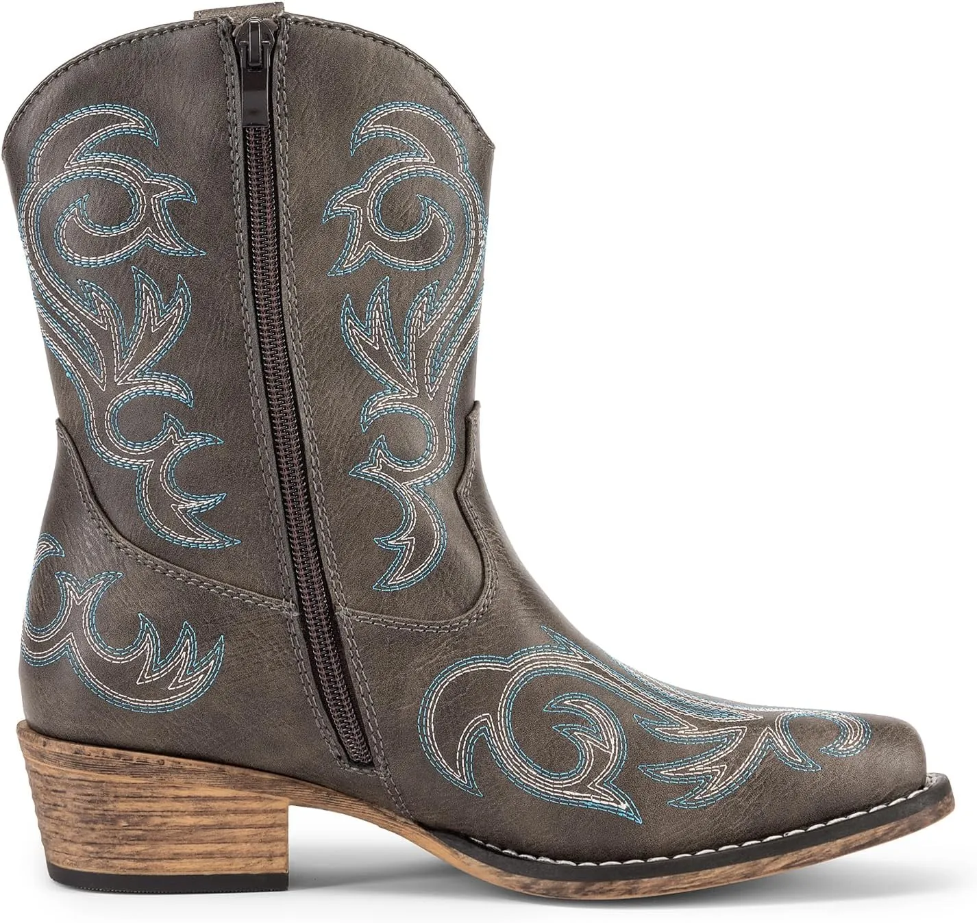 DREAM PAIRS Women's Cowboy Cowgirl Western Boots Embroidered Stitched Ankle Boots Square Toe Chunky Heel Fashion Short Booties with Zipper