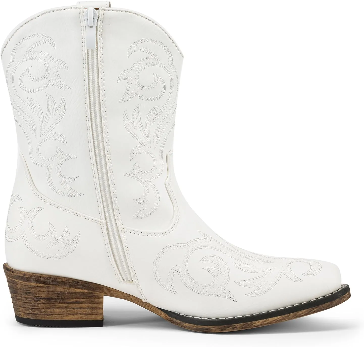 DREAM PAIRS Women's Cowboy Cowgirl Western Boots Embroidered Stitched Ankle Boots Square Toe Chunky Heel Fashion Short Booties with Zipper