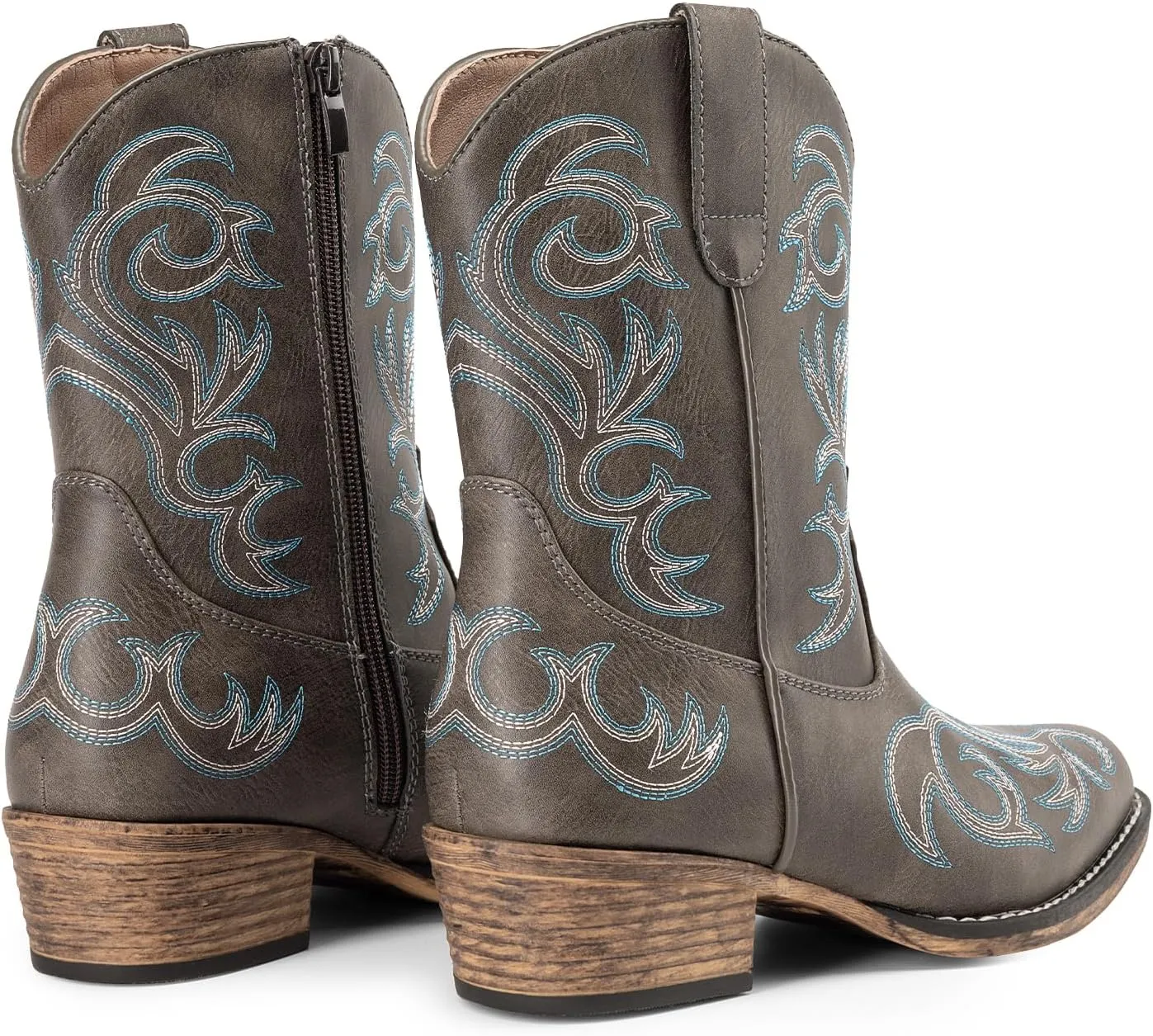 DREAM PAIRS Women's Cowboy Cowgirl Western Boots Embroidered Stitched Ankle Boots Square Toe Chunky Heel Fashion Short Booties with Zipper