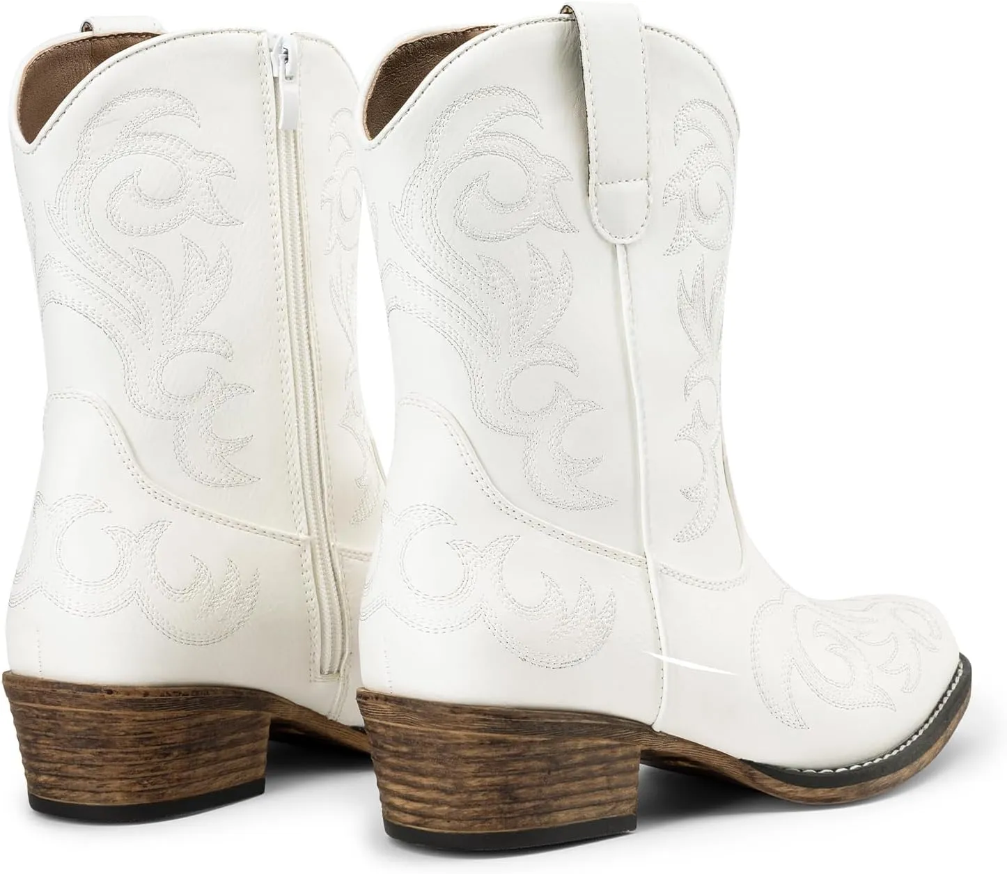 DREAM PAIRS Women's Cowboy Cowgirl Western Boots Embroidered Stitched Ankle Boots Square Toe Chunky Heel Fashion Short Booties with Zipper