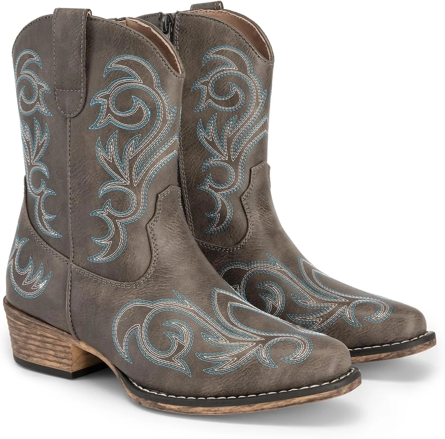 DREAM PAIRS Women's Cowboy Cowgirl Western Boots Embroidered Stitched Ankle Boots Square Toe Chunky Heel Fashion Short Booties with Zipper