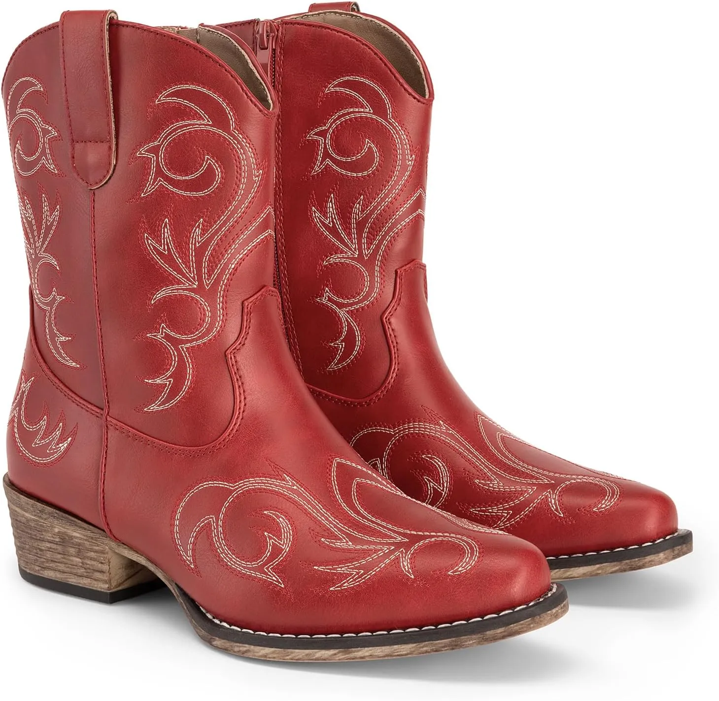 DREAM PAIRS Women's Cowboy Cowgirl Western Boots Embroidered Stitched Ankle Boots Square Toe Chunky Heel Fashion Short Booties with Zipper