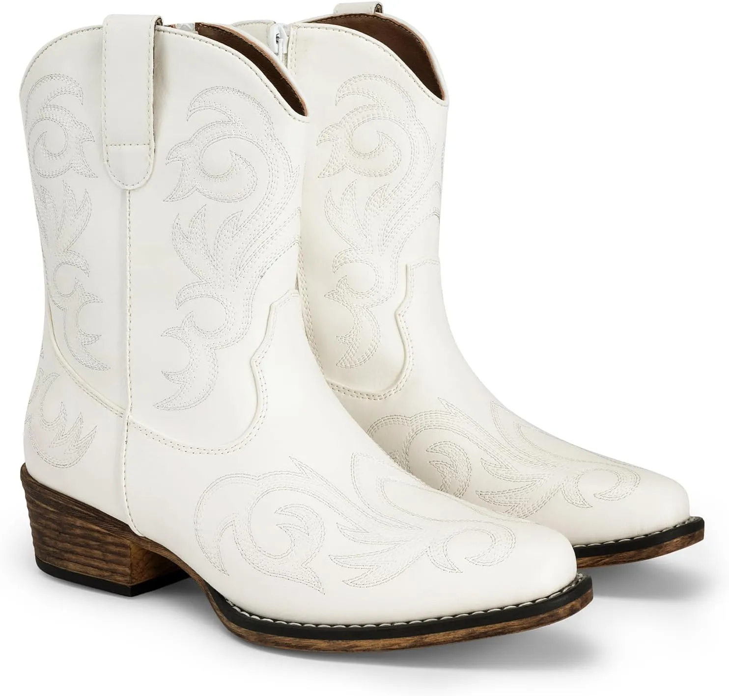 DREAM PAIRS Women's Cowboy Cowgirl Western Boots Embroidered Stitched Ankle Boots Square Toe Chunky Heel Fashion Short Booties with Zipper
