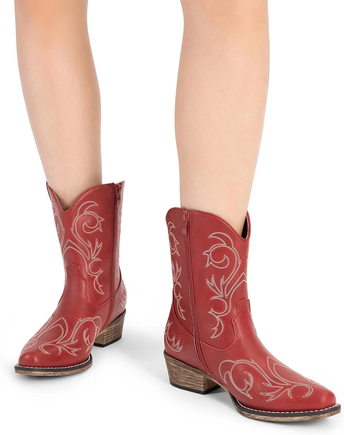 DREAM PAIRS Women's Cowboy Cowgirl Western Boots Embroidered Stitched Ankle Boots Square Toe Chunky Heel Fashion Short Booties with Zipper