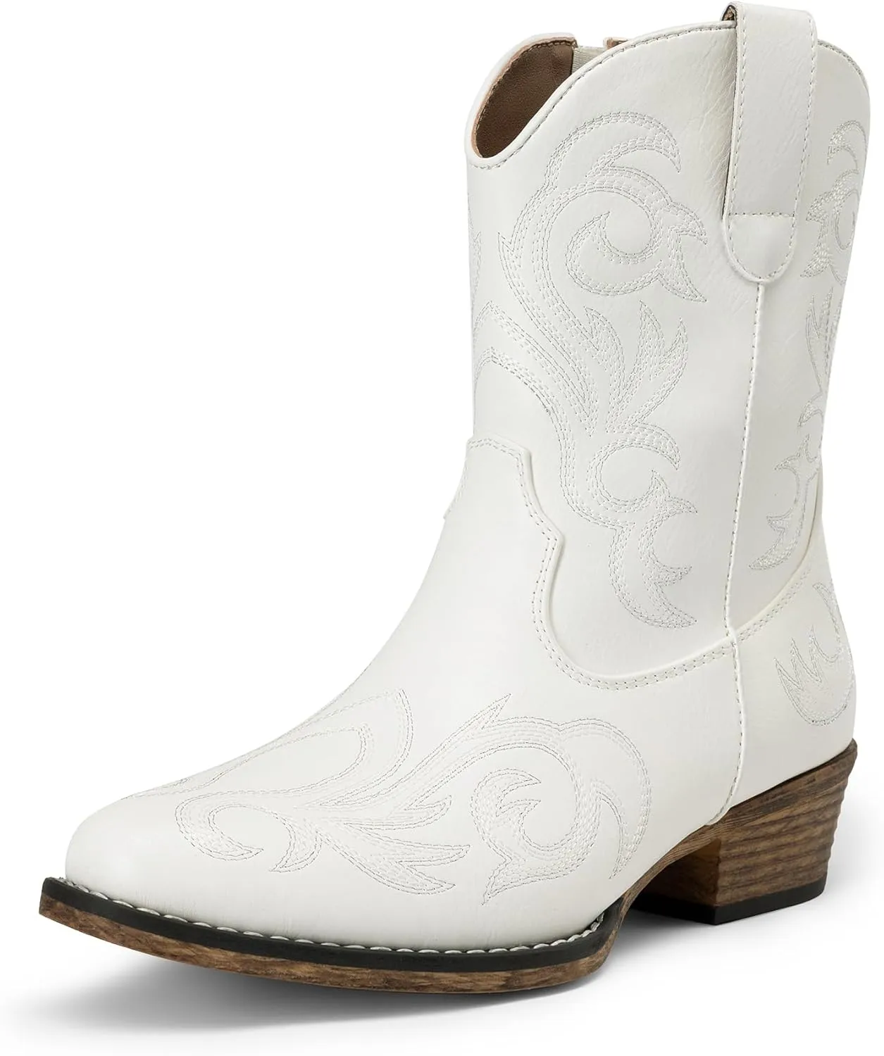 DREAM PAIRS Women's Cowboy Cowgirl Western Boots Embroidered Stitched Ankle Boots Square Toe Chunky Heel Fashion Short Booties with Zipper