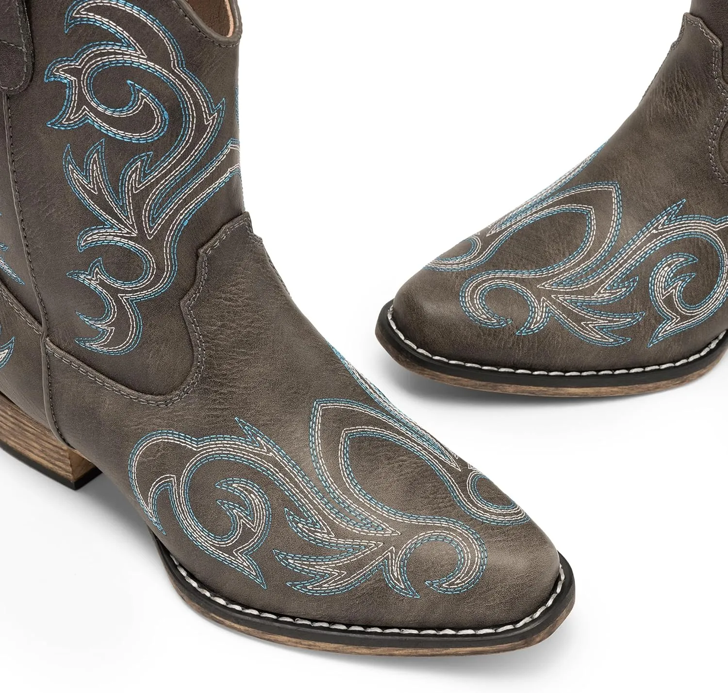 DREAM PAIRS Women's Cowboy Cowgirl Western Boots Embroidered Stitched Ankle Boots Square Toe Chunky Heel Fashion Short Booties with Zipper