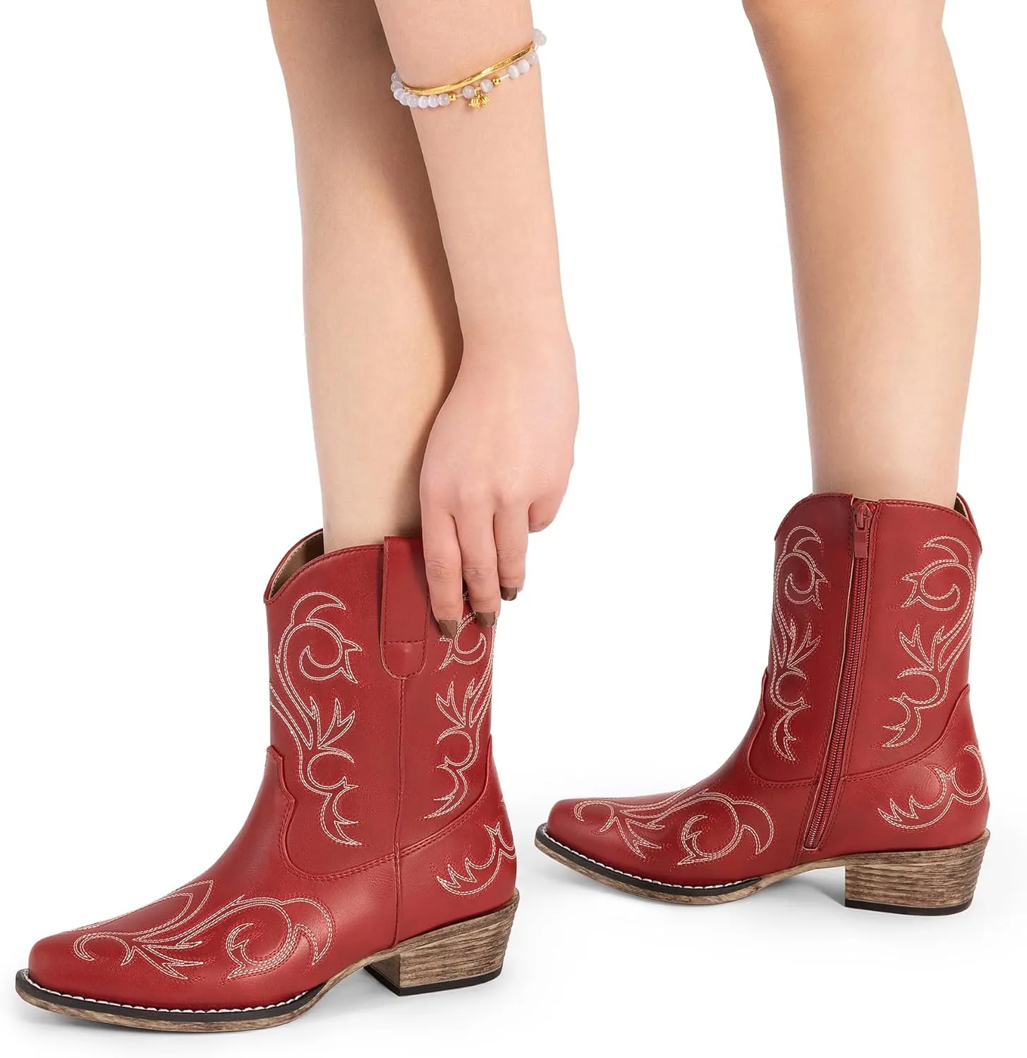DREAM PAIRS Women's Cowboy Cowgirl Western Boots Embroidered Stitched Ankle Boots Square Toe Chunky Heel Fashion Short Booties with Zipper