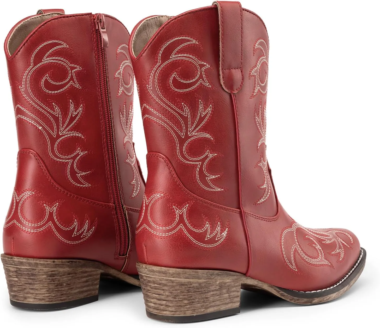 DREAM PAIRS Women's Cowboy Cowgirl Western Boots Embroidered Stitched Ankle Boots Square Toe Chunky Heel Fashion Short Booties with Zipper