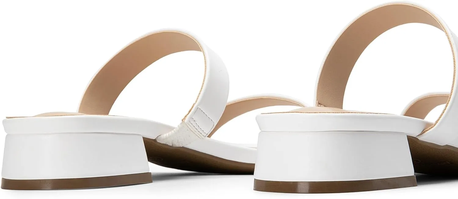 DREAM PAIRS Women's Slides Heels Slip On Low Block Sandals Two Strap Open Round Toe Chunky Casual Summer Mules Shoes