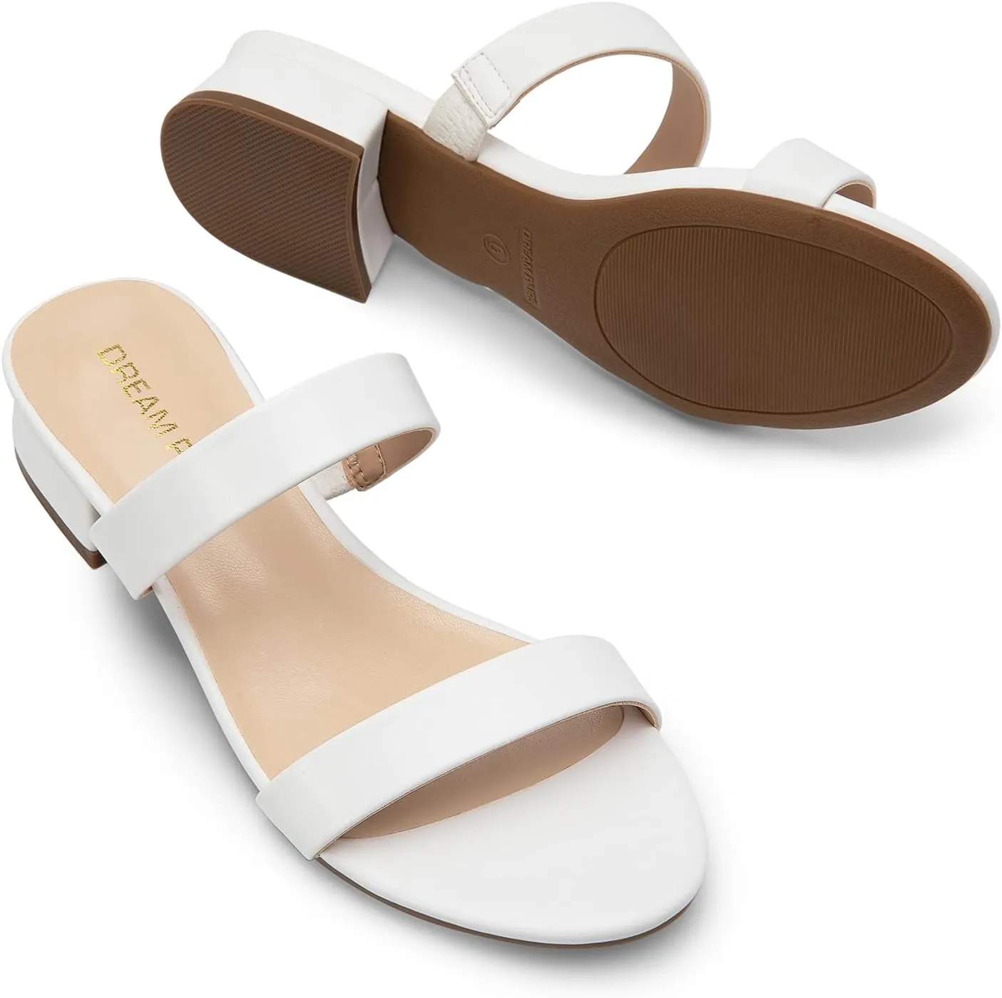 DREAM PAIRS Women's Slides Heels Slip On Low Block Sandals Two Strap Open Round Toe Chunky Casual Summer Mules Shoes