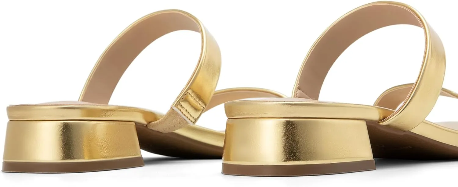 DREAM PAIRS Women's Slides Heels Slip On Low Block Sandals Two Strap Open Round Toe Chunky Casual Summer Mules Shoes
