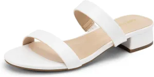 DREAM PAIRS Women's Slides Heels Slip On Low Block Sandals Two Strap Open Round Toe Chunky Casual Summer Mules Shoes
