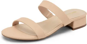 DREAM PAIRS Women's Slides Heels Slip On Low Block Sandals Two Strap Open Round Toe Chunky Casual Summer Mules Shoes