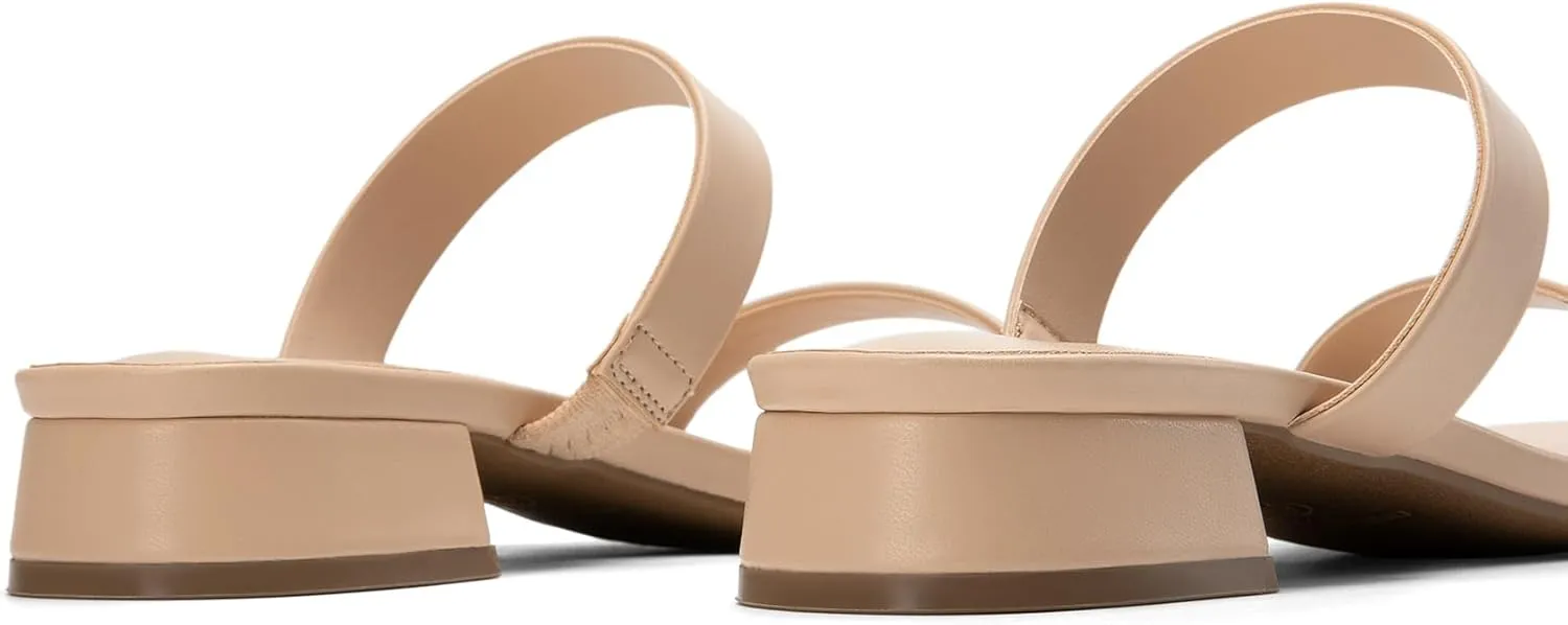 DREAM PAIRS Women's Slides Heels Slip On Low Block Sandals Two Strap Open Round Toe Chunky Casual Summer Mules Shoes