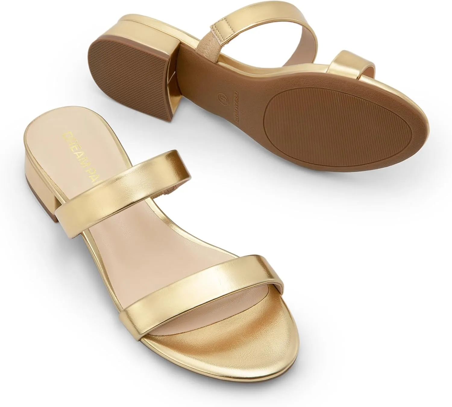DREAM PAIRS Women's Slides Heels Slip On Low Block Sandals Two Strap Open Round Toe Chunky Casual Summer Mules Shoes