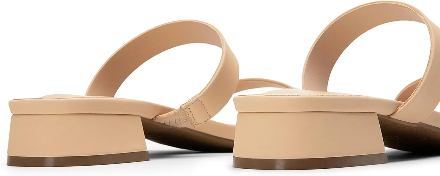 DREAM PAIRS Women's Slides Heels Slip On Low Block Sandals Two Strap Open Round Toe Chunky Casual Summer Mules Shoes