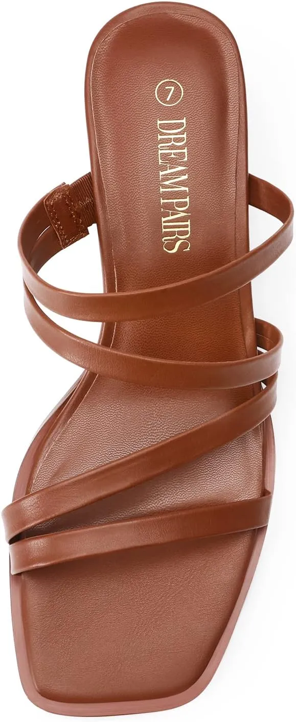 DREAM PAIRS Women's Strappy Heels Block Open Toe Low Heel Chunky Mules Sandals Dress Shoes