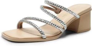 DREAM PAIRS Women's Strappy Heels Block Open Toe Low Heel Chunky Mules Sandals Dress Shoes