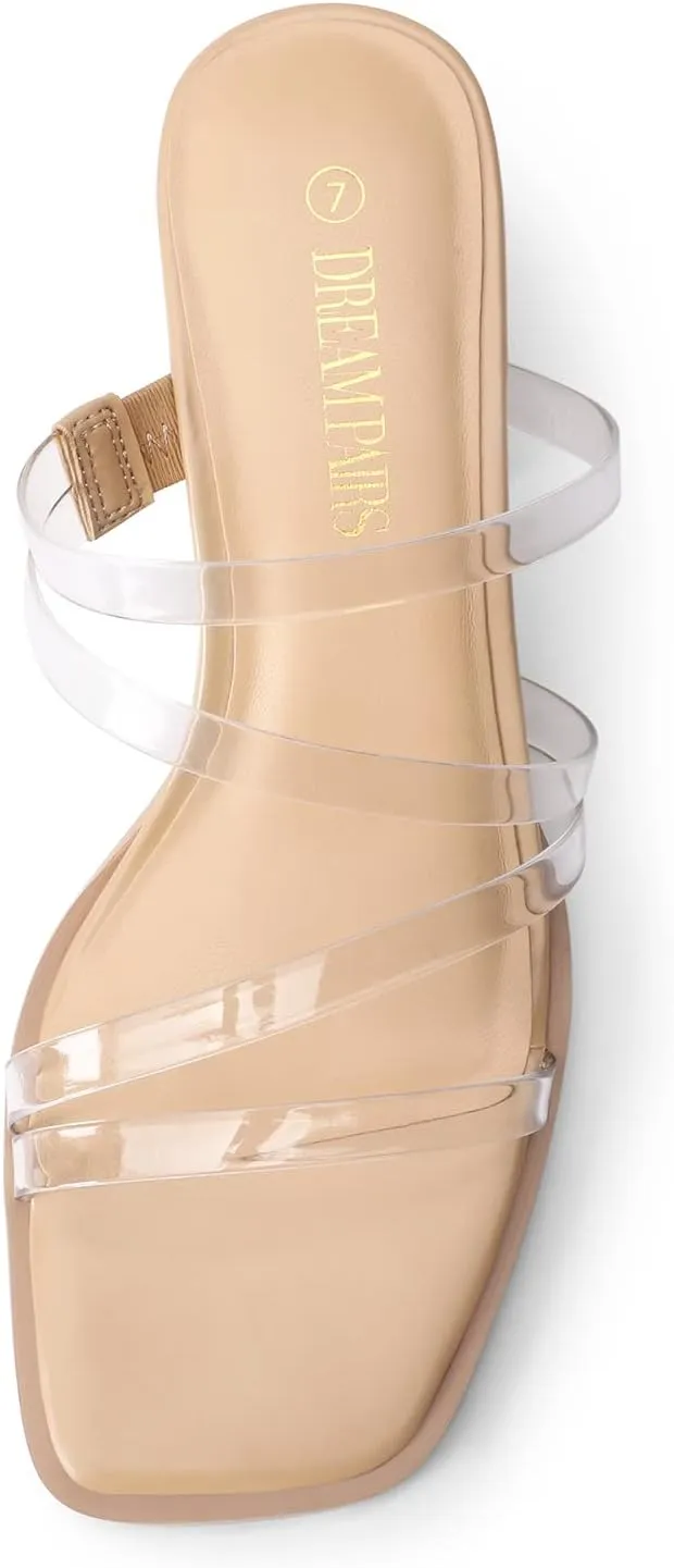 DREAM PAIRS Women's Strappy Heels Block Open Toe Low Heel Chunky Mules Sandals Dress Shoes