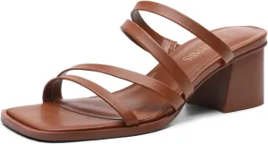 DREAM PAIRS Women's Strappy Heels Block Open Toe Low Heel Chunky Mules Sandals Dress Shoes