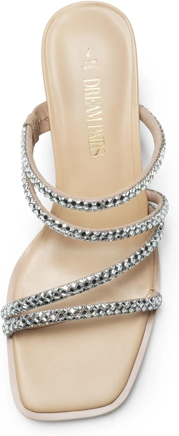 DREAM PAIRS Women's Strappy Heels Block Open Toe Low Heel Chunky Mules Sandals Dress Shoes