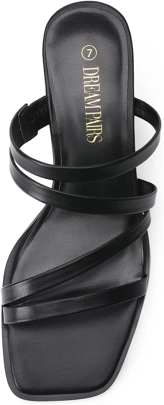 DREAM PAIRS Women's Strappy Heels Block Open Toe Low Heel Chunky Mules Sandals Dress Shoes