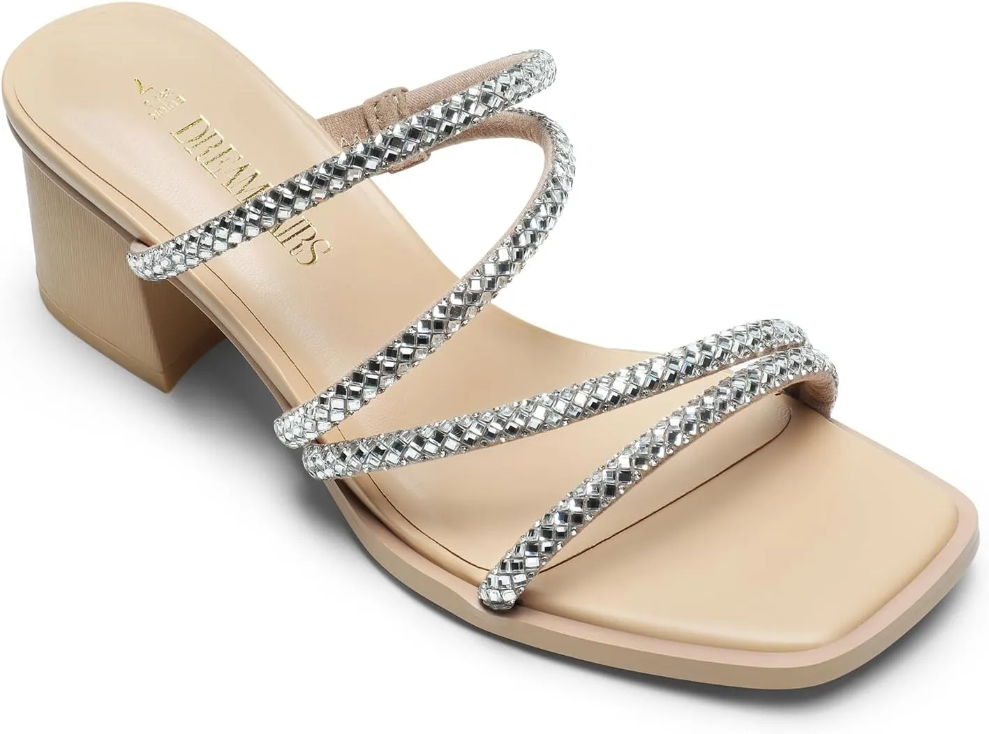DREAM PAIRS Women's Strappy Heels Block Open Toe Low Heel Chunky Mules Sandals Dress Shoes