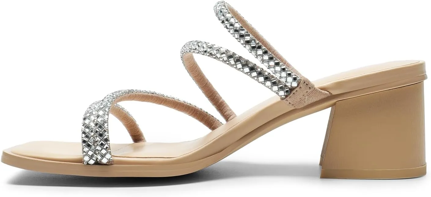 DREAM PAIRS Women's Strappy Heels Block Open Toe Low Heel Chunky Mules Sandals Dress Shoes