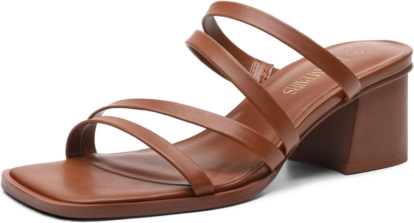 DREAM PAIRS Women's Strappy Heels Block Open Toe Low Heel Chunky Mules Sandals Dress Shoes
