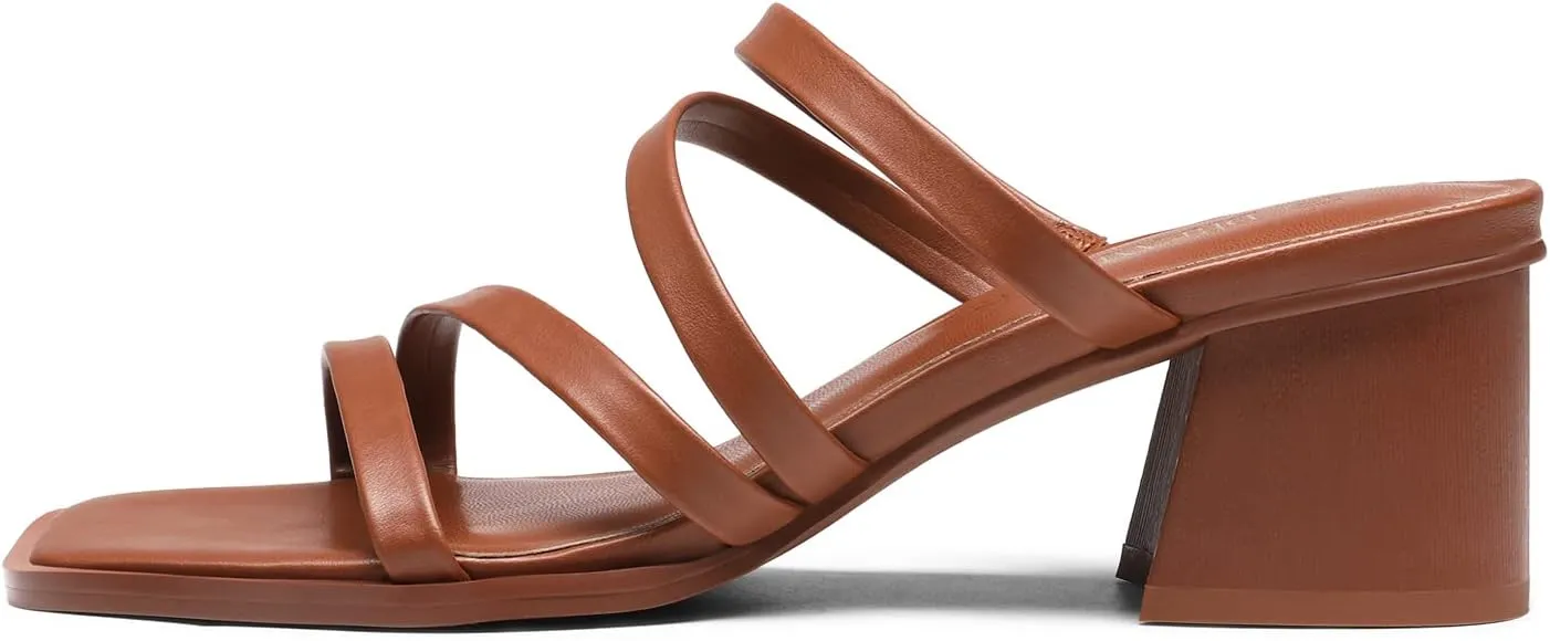 DREAM PAIRS Women's Strappy Heels Block Open Toe Low Heel Chunky Mules Sandals Dress Shoes