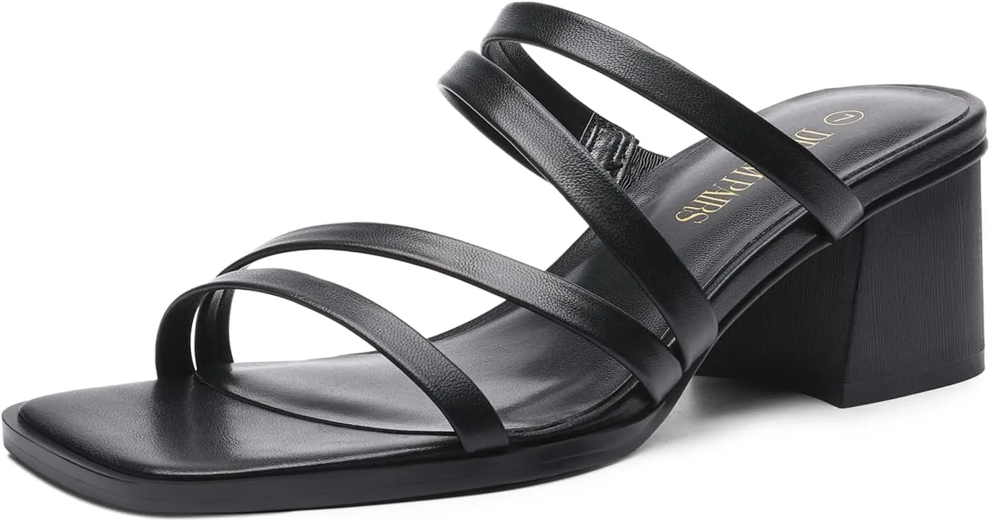 DREAM PAIRS Women's Strappy Heels Block Open Toe Low Heel Chunky Mules Sandals Dress Shoes