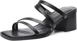 DREAM PAIRS Women's Strappy Heels Block Open Toe Low Heel Chunky Mules Sandals Dress Shoes