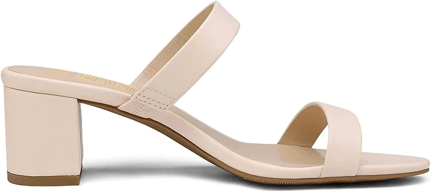 DREAM PAIRS Women's Two Strap Open Toe Low Block Chunky Heels Sandals Dress Pumps Casual Summer Mules Shoes