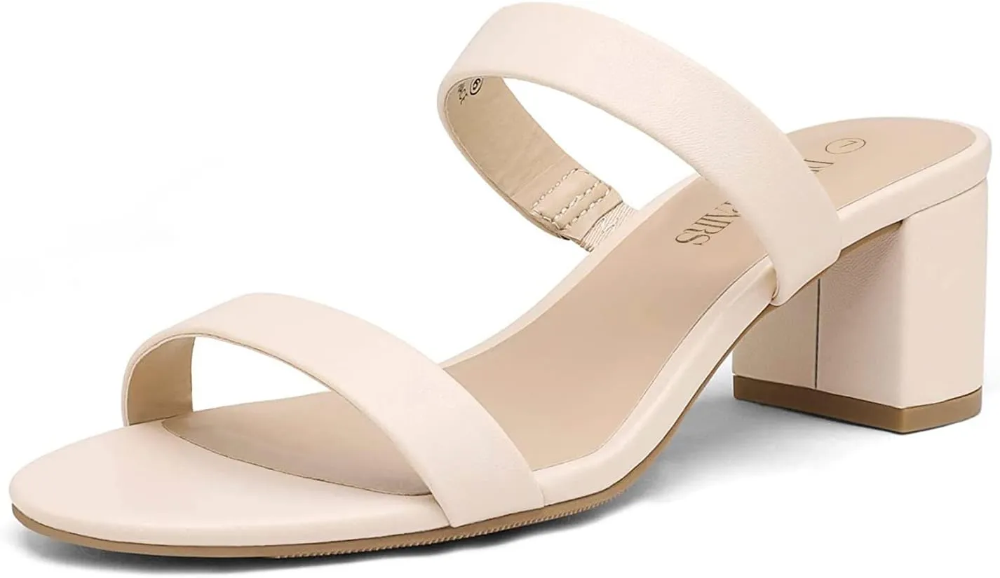 DREAM PAIRS Women's Two Strap Open Toe Low Block Chunky Heels Sandals Dress Pumps Casual Summer Mules Shoes